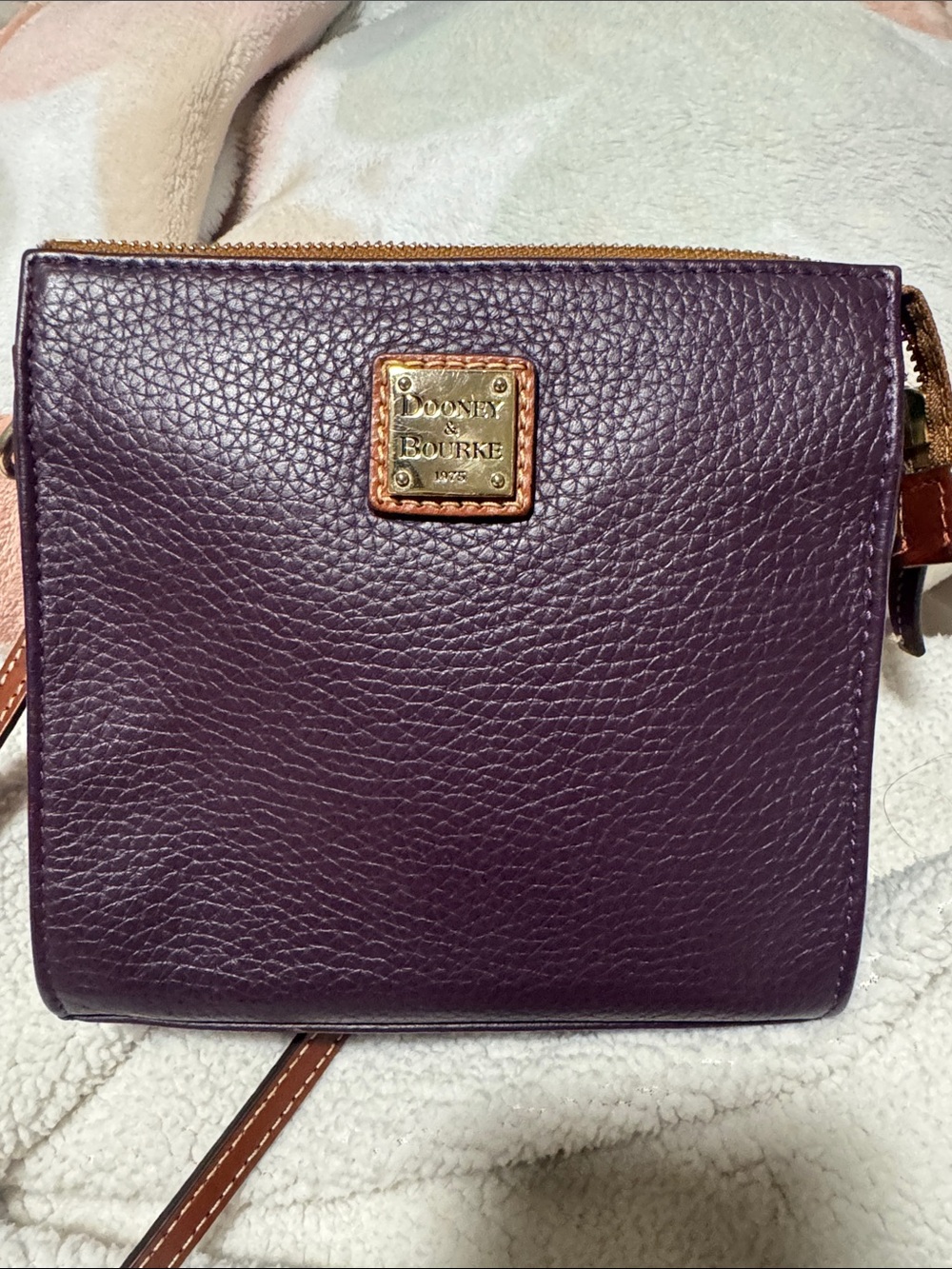 Dooney & Bourke Deep Purple Pebble Leather Crossbody with Brown Trim
